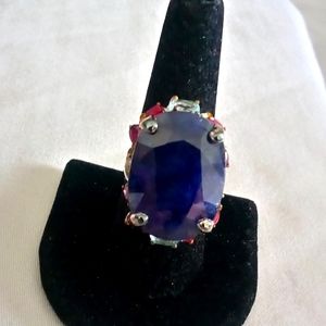 Big 48ct natural custom made sapphire cocktail ring Size 8.5 💙
